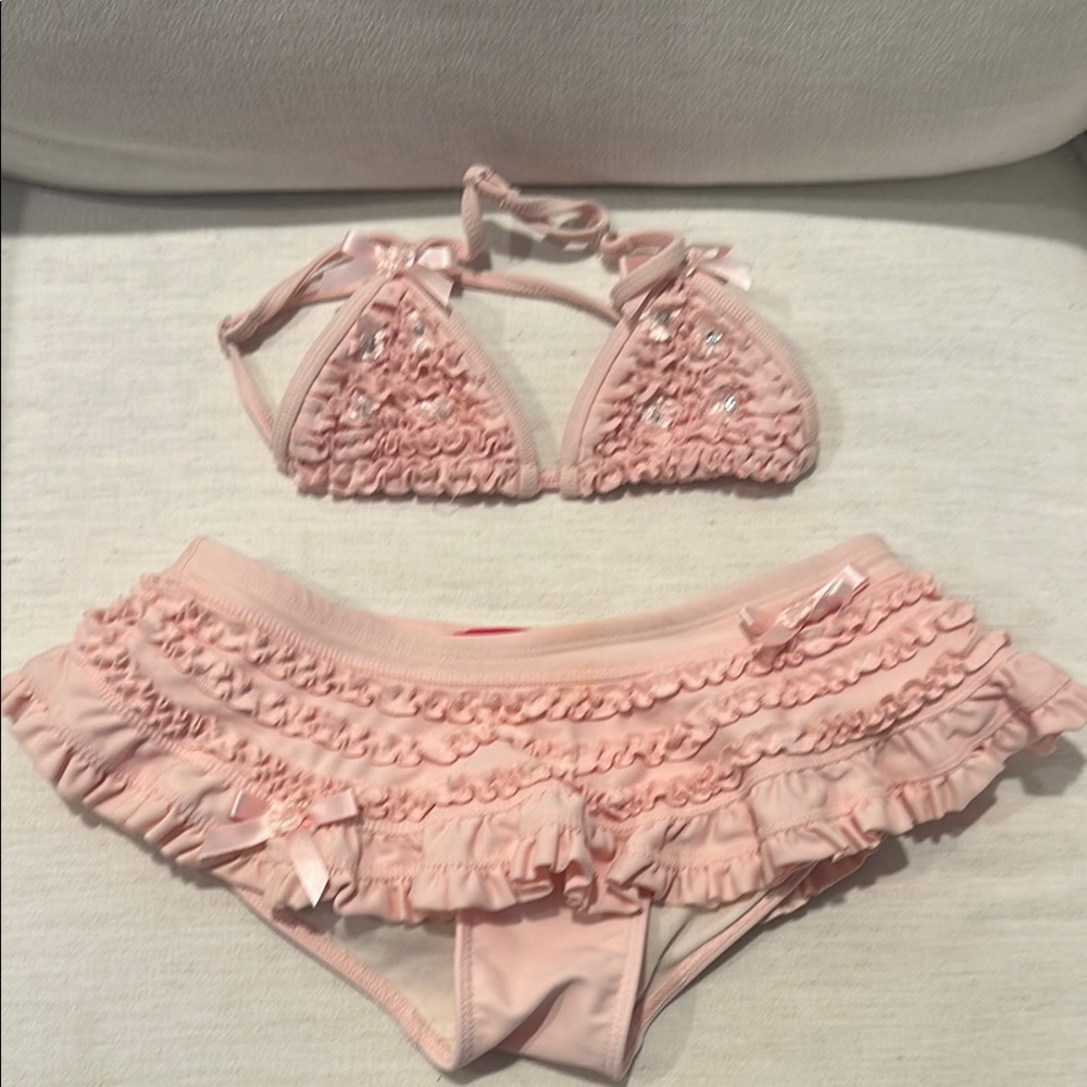 Kate Mack Pink Ruffled Bikini Set